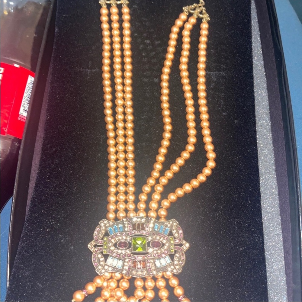 Heidi Daus Multi Color Swarovski Crystal Pendant Necklace w/ Gold Faux Pearl